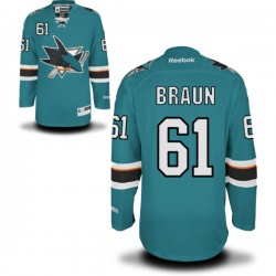 Authentic Reebok Adult Justin Braun Teal Home Jersey - NHL 61 San Jose Sharks
