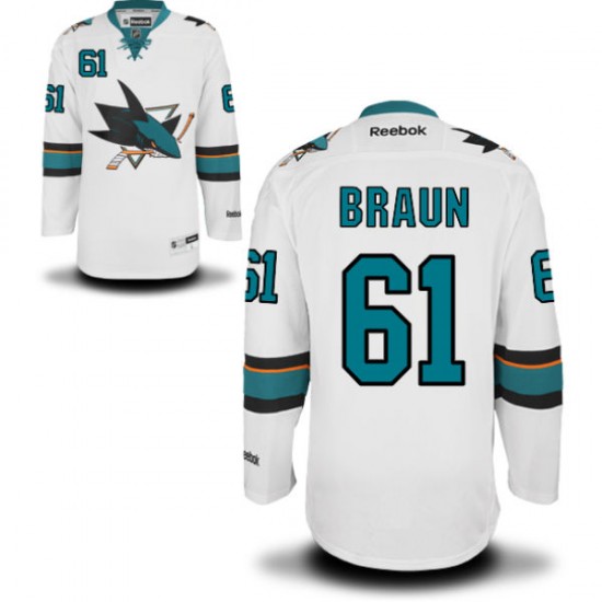 Premier Reebok Adult Justin Braun Away Jersey - NHL 61 San Jose Sharks