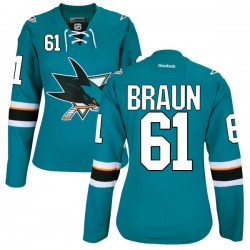 Authentic Reebok Women's Justin Braun Teal Home Jersey - NHL 61 San Jose Sharks
