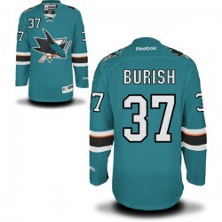 Authentic Reebok Adult Adam Burish Teal Home Jersey - NHL 37 San Jose Sharks