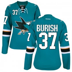 Authentic Reebok Women's Adam Burish Teal Home Jersey - NHL 37 San Jose Sharks