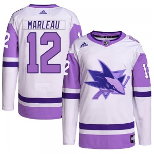Authentic Adidas Adult Patrick Marleau White/Purple Hockey Fights Cancer Primegreen Jersey - NHL San Jose Sharks