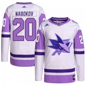 Authentic Adidas Adult Evgeni Nabokov White/Purple Hockey Fights Cancer Primegreen Jersey - NHL San Jose Sharks