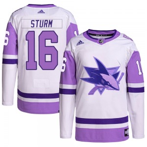 Authentic Adidas Adult Marco Sturm White/Purple Hockey Fights Cancer Primegreen Jersey - NHL San Jose Sharks