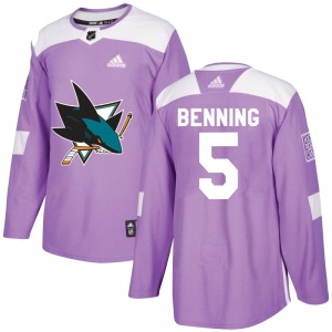 Authentic Adidas Youth Matt Benning Purple Hockey Fights Cancer Jersey - NHL San Jose Sharks