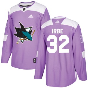 Authentic Adidas Youth Arturs Irbe Purple Hockey Fights Cancer Jersey - NHL San Jose Sharks