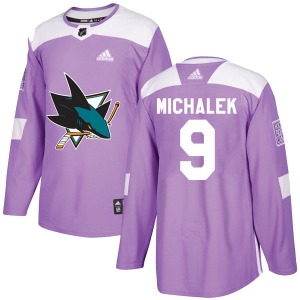 Authentic Adidas Youth Milan Michalek Purple Hockey Fights Cancer Jersey - NHL San Jose Sharks
