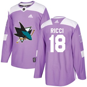 Authentic Adidas Youth Mike Ricci Purple Hockey Fights Cancer Jersey - NHL San Jose Sharks