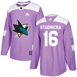 Authentic Adidas Youth Jack Studnicka Purple Hockey Fights Cancer Jersey - NHL San Jose Sharks