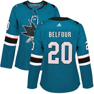 Authentic Adidas Women's Ed Belfour Teal Home Jersey - NHL San Jose Sharks