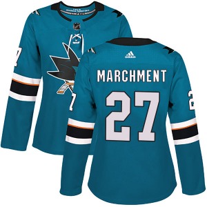 Authentic Adidas Women's Bryan Marchment Teal Home Jersey - NHL San Jose Sharks