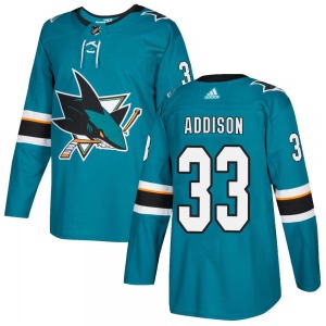 Authentic Adidas Youth Calen Addison Teal Home Jersey - NHL San Jose Sharks