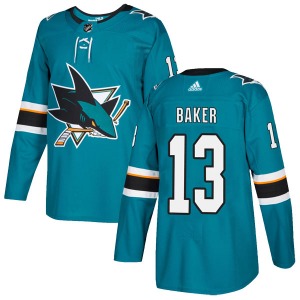 Authentic Adidas Youth Jamie Baker Teal Home Jersey - NHL San Jose Sharks