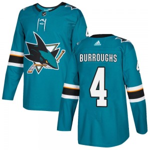 Authentic Adidas Youth Kyle Burroughs Teal Home Jersey - NHL San Jose Sharks