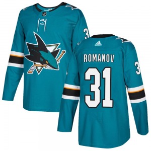 Authentic Adidas Youth Georgi Romanov Teal Home Jersey - NHL San Jose Sharks