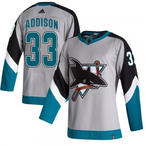 Authentic Adidas Youth Calen Addison Gray 2020/21 Reverse Retro Jersey - NHL San Jose Sharks