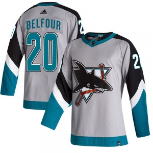 Authentic Adidas Youth Ed Belfour Gray 2020/21 Reverse Retro Jersey - NHL San Jose Sharks
