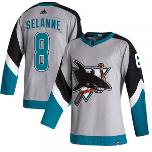 Authentic Adidas Youth Teemu Selanne Gray 2020/21 Reverse Retro Jersey - NHL San Jose Sharks