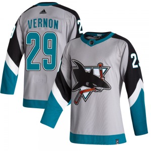 Authentic Adidas Youth Mike Vernon Gray 2020/21 Reverse Retro Jersey - NHL San Jose Sharks