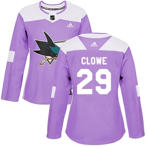 Authentic Adidas Women's Ryane Clowe Purple Hockey Fights Cancer Jersey - NHL San Jose Sharks
