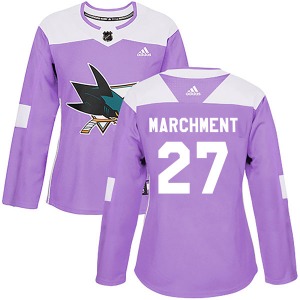 Authentic Adidas Women's Bryan Marchment Purple Hockey Fights Cancer Jersey - NHL San Jose Sharks