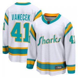 Breakaway Fanatics Branded Youth Vitek Vanecek White Special Edition 2.0 Jersey - NHL San Jose Sharks