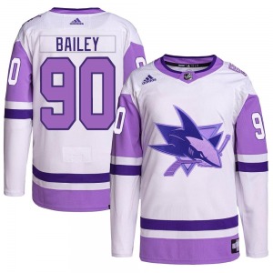 Authentic Adidas Youth Justin Bailey White/Purple Hockey Fights Cancer Primegreen Jersey - NHL San Jose Sharks