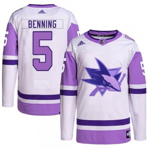 Authentic Adidas Youth Matt Benning White/Purple Hockey Fights Cancer Primegreen Jersey - NHL San Jose Sharks