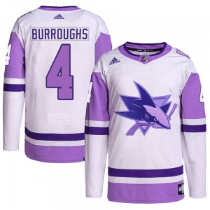 Authentic Adidas Youth Kyle Burroughs White/Purple Hockey Fights Cancer Primegreen Jersey - NHL San Jose Sharks