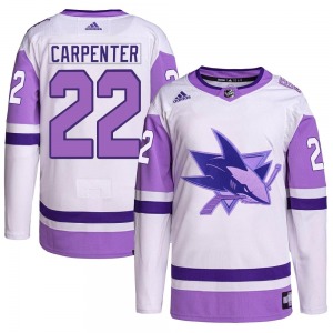 Authentic Adidas Youth Ryan Carpenter White/Purple Hockey Fights Cancer Primegreen Jersey - NHL San Jose Sharks