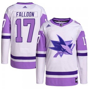 Authentic Adidas Youth Pat Falloon White/Purple Hockey Fights Cancer Primegreen Jersey - NHL San Jose Sharks