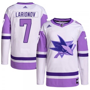 Authentic Adidas Youth Igor Larionov White/Purple Hockey Fights Cancer Primegreen Jersey - NHL San Jose Sharks