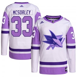 Authentic Adidas Youth Marty Mcsorley White/Purple Hockey Fights Cancer Primegreen Jersey - NHL San Jose Sharks