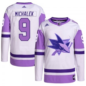 Authentic Adidas Youth Milan Michalek White/Purple Hockey Fights Cancer Primegreen Jersey - NHL San Jose Sharks
