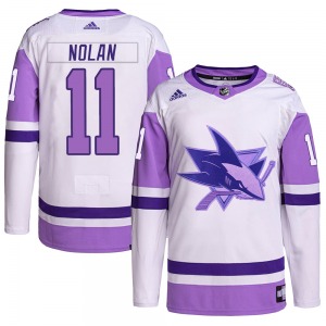 Authentic Adidas Youth Owen Nolan White/Purple Hockey Fights Cancer Primegreen Jersey - NHL San Jose Sharks