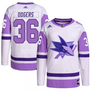 Authentic Adidas Youth Jeff Odgers White/Purple Hockey Fights Cancer Primegreen Jersey - NHL San Jose Sharks