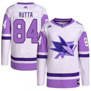 Authentic Adidas Youth Jan Rutta White/Purple Hockey Fights Cancer Primegreen Jersey - NHL San Jose Sharks