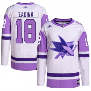 Authentic Adidas Youth Filip Zadina White/Purple Hockey Fights Cancer Primegreen Jersey - NHL San Jose Sharks