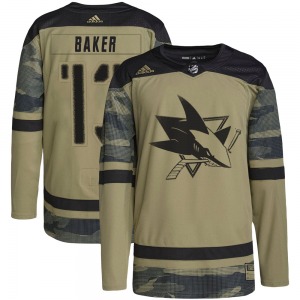 Authentic Adidas Youth Jamie Baker Camo Military Appreciation Practice Jersey - NHL San Jose Sharks