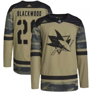 Authentic Adidas Youth Mackenzie Blackwood Black Camo Military Appreciation Practice Jersey - NHL San Jose Sharks