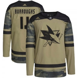 Authentic Adidas Youth Kyle Burroughs Camo Military Appreciation Practice Jersey - NHL San Jose Sharks