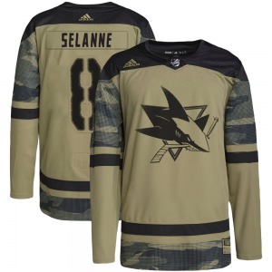 Authentic Adidas Youth Teemu Selanne Camo Military Appreciation Practice Jersey - NHL San Jose Sharks