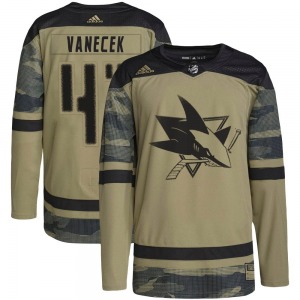 Authentic Adidas Youth Vitek Vanecek Camo Military Appreciation Practice Jersey - NHL San Jose Sharks