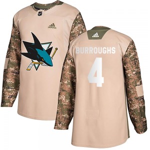Authentic Adidas Youth Kyle Burroughs Camo Veterans Day Practice Jersey - NHL San Jose Sharks