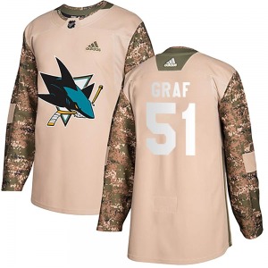Authentic Adidas Youth Collin Graf Camo Veterans Day Practice Jersey - NHL San Jose Sharks