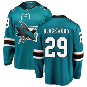 Breakaway Fanatics Branded Youth Mackenzie Blackwood Black Teal Home Jersey - NHL San Jose Sharks