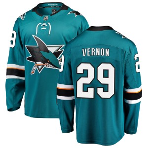 Breakaway Fanatics Branded Youth Mike Vernon Teal Home Jersey - NHL San Jose Sharks