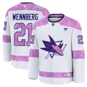 Premium Fanatics Youth Alexander Wennberg White 2024 Hockey Fights Cancer Practice Jersey - NHL San Jose Sharks
