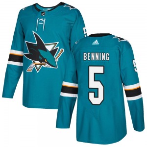 Authentic Adidas Adult Matt Benning Teal Home Jersey - NHL San Jose Sharks