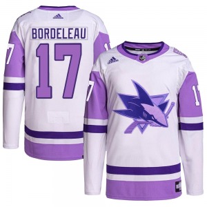 Authentic Adidas Adult Thomas Bordeleau White/Purple Hockey Fights Cancer Primegreen Jersey - NHL San Jose Sharks